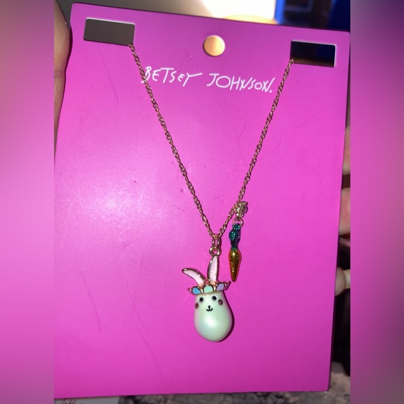 BETSEY JOHNSON Easter Bunny Rabbit and Carrot Charms Whimsical Necklace NEW NWT - Picture 1 of 5